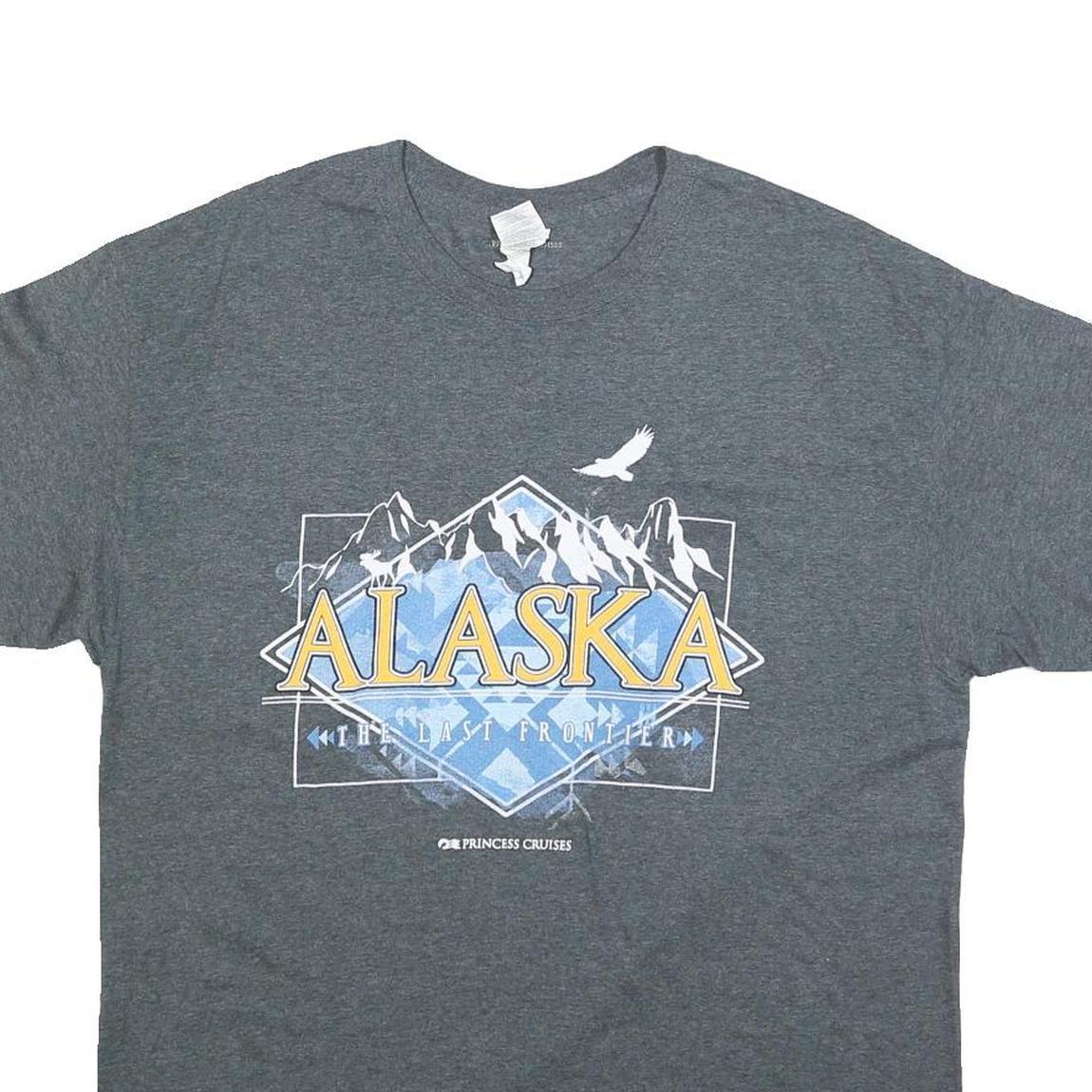 GILDAN Mens Grey Alaska Graphic T-Shirt L Short Sleeve Crew Neck Cotton Blend
