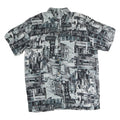 Womens Black & Grey Graphic Print Polyester Shirt M Button Collar Short Sleeve