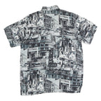 Womens Black & Grey Graphic Print Polyester Shirt M Button Collar Short Sleeve