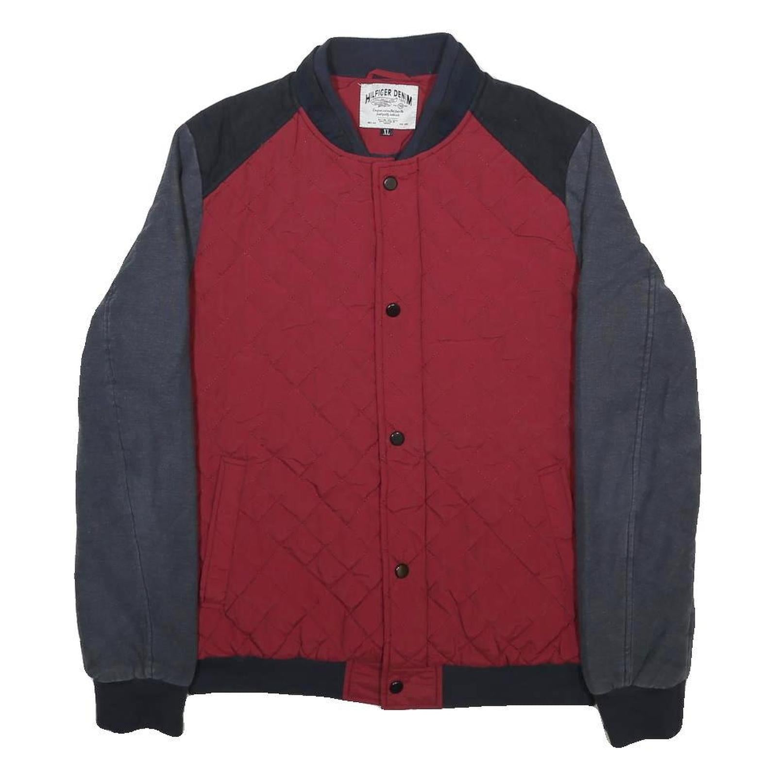 HILFIGER DENIM Mens Red & Grey Quilted Cotton Jacket XL Casual Outerwear Zip
