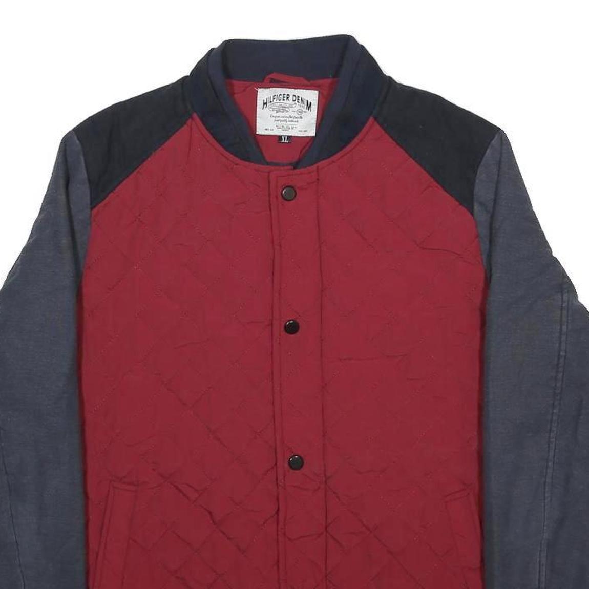 HILFIGER DENIM Mens Red & Grey Quilted Cotton Jacket XL Casual Outerwear Zip