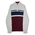 NAUTICA Mens Jumper Grey Colourblock 1/4 Zip Tight Knit M