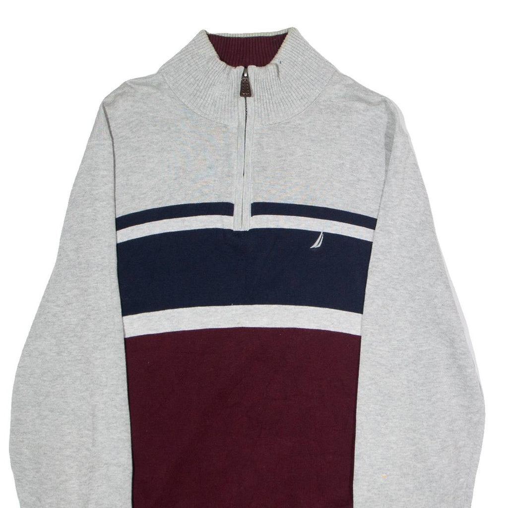 NAUTICA Mens Jumper Grey Colourblock 1/4 Zip Tight Knit M