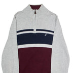NAUTICA Mens Jumper Grey Colourblock 1/4 Zip Tight Knit M