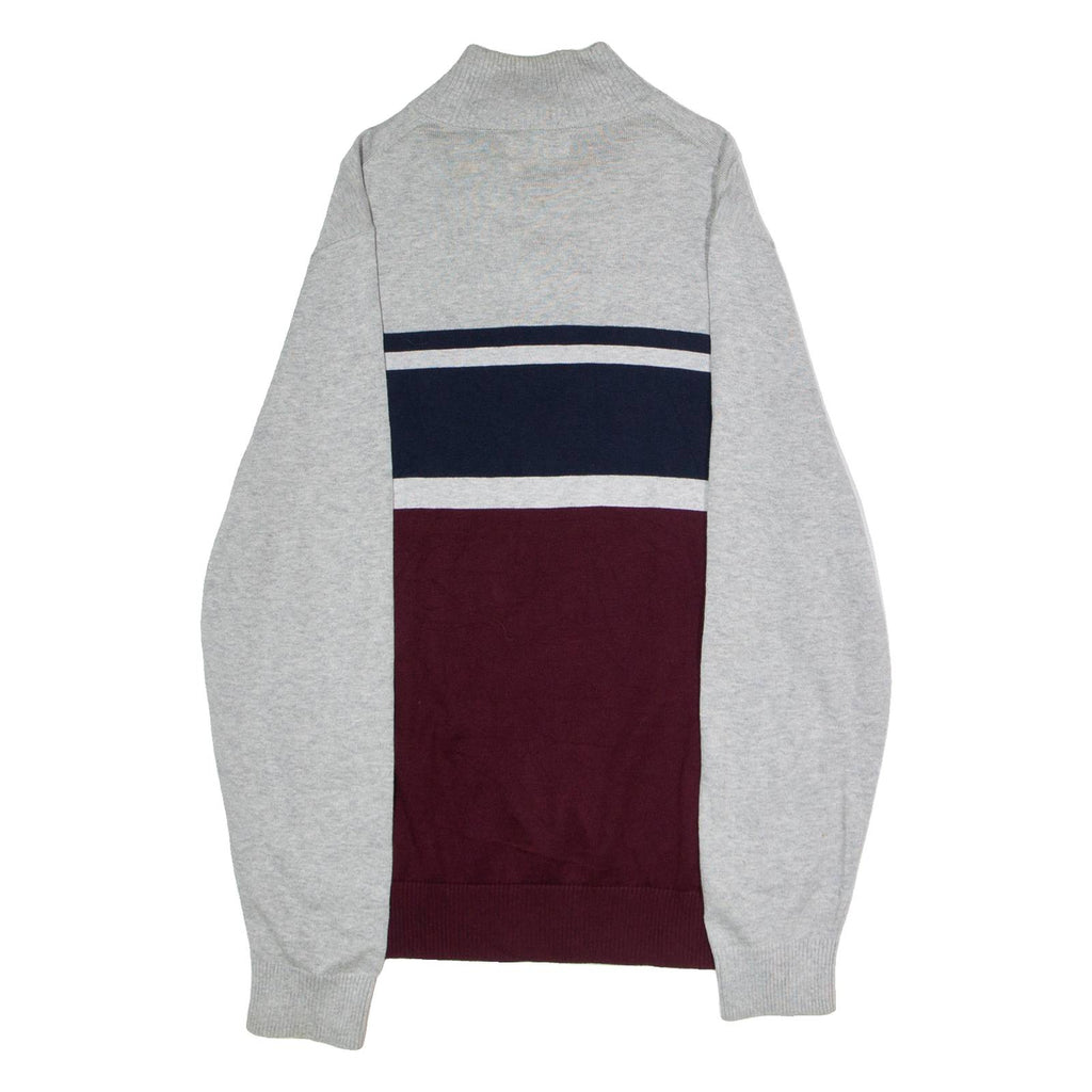 NAUTICA Mens Jumper Grey Colourblock 1/4 Zip Tight Knit M