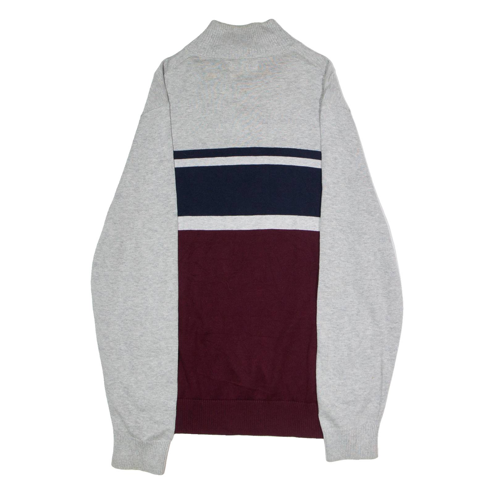 NAUTICA Mens Jumper Grey Colourblock 1/4 Zip Tight Knit M