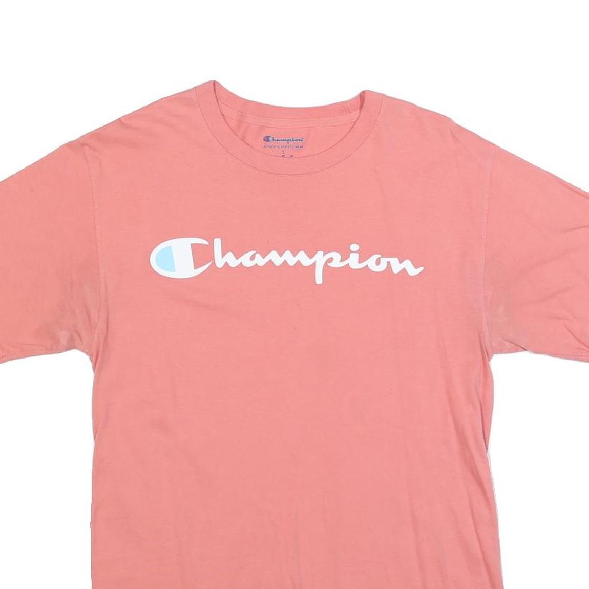 CHAMPION Womens Pink Cotton Blend Logo Graphic T-Shirt S Short Sleeve Crew Neck