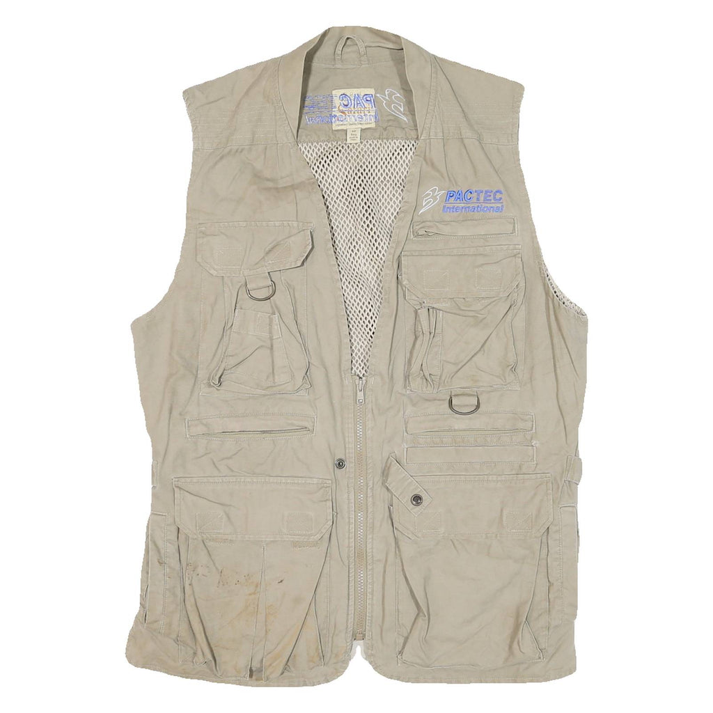 SAFARI Mens Beige Outdoor Gilet M Cotton Blend Woven Plain Sleeveless Zip