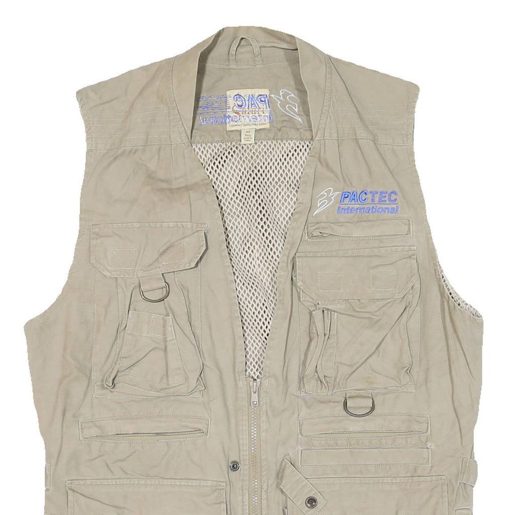 SAFARI Mens Beige Outdoor Gilet M Cotton Blend Woven Plain Sleeveless Zip