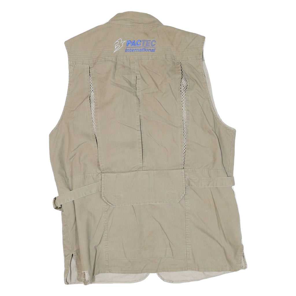SAFARI Mens Beige Outdoor Gilet M Cotton Blend Woven Plain Sleeveless Zip