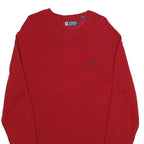 CHAPS Womens Red Plain Pullover V Neck Basic Knit L Cotton Jumper Casual