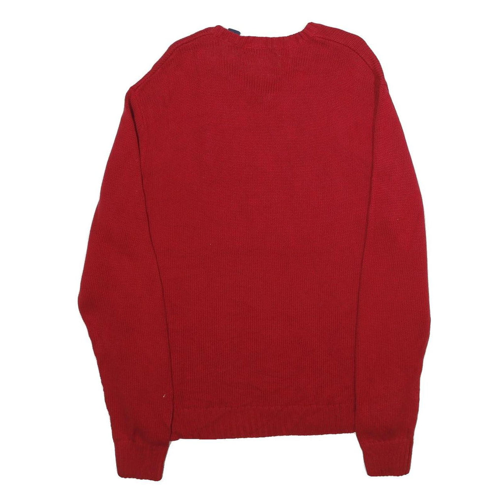 CHAPS Womens Red Plain Pullover V Neck Basic Knit L Cotton Jumper Casual