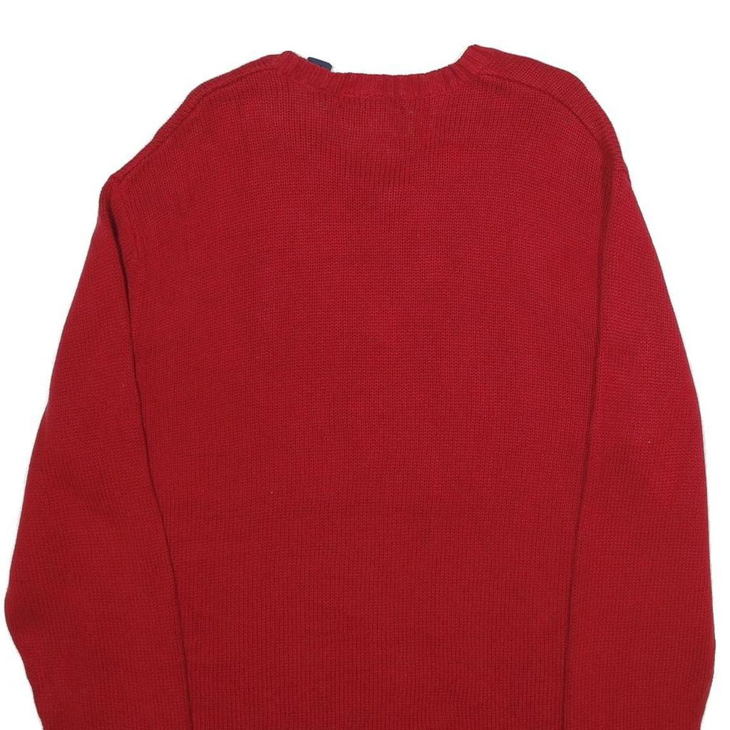 CHAPS Womens Red Plain Pullover V Neck Basic Knit L Cotton Jumper Casual