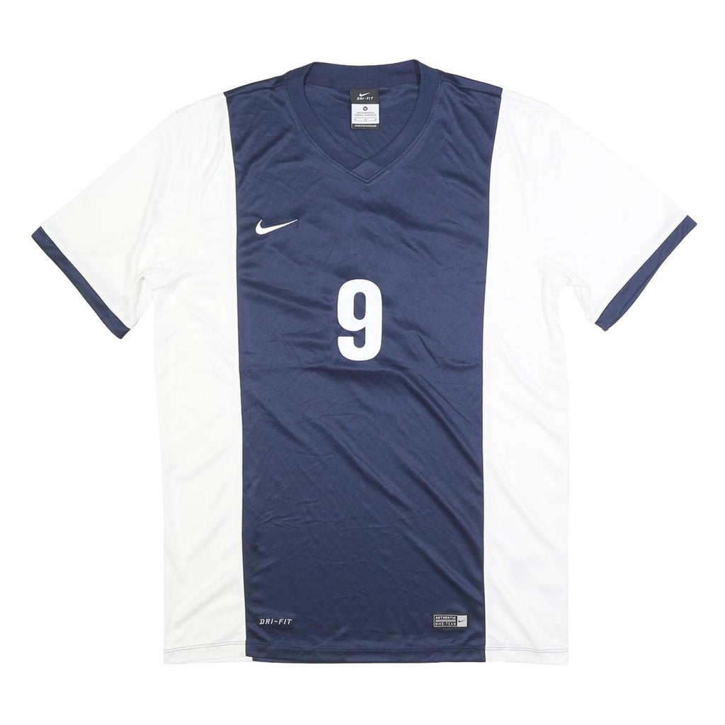 NIKE Mens Navy & White Athletic T-Shirt M Short Sleeve V-Neck Sports Jersey