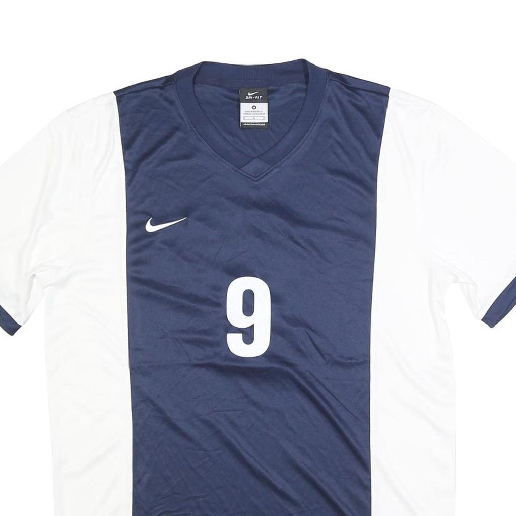 NIKE Mens Navy & White Athletic T-Shirt M Short Sleeve V-Neck Sports Jersey