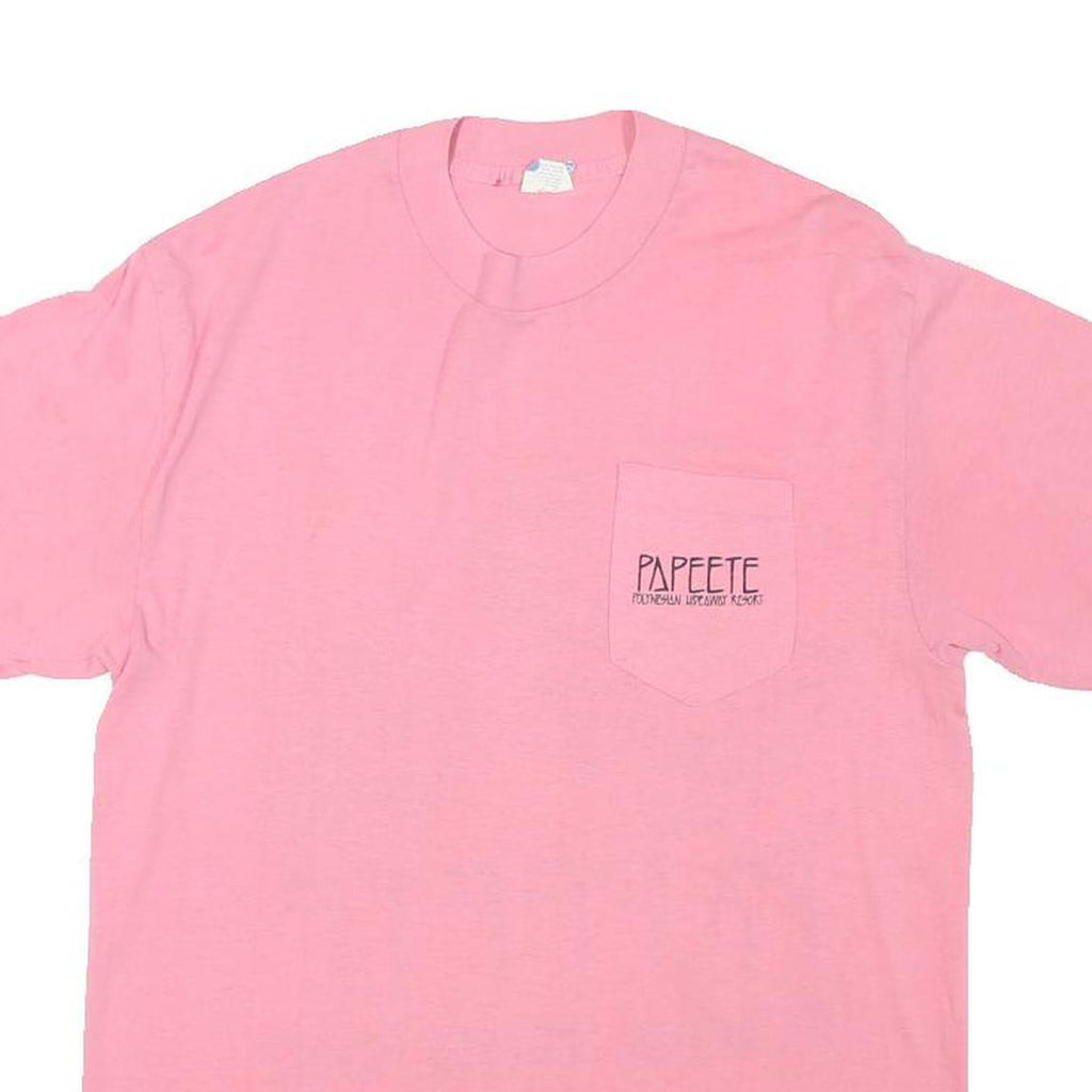 SUN Womens Pink & Blue Papeete Graphic T-Shirt L Short Sleeve Crew Neck Summer