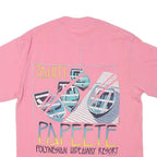 SUN Womens Pink & Blue Papeete Graphic T-Shirt L Short Sleeve Crew Neck Summer