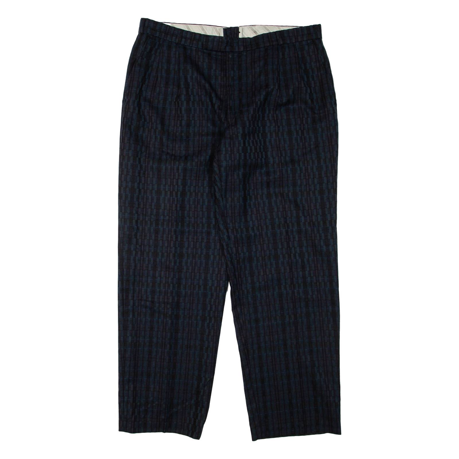 Check Mens Trousers Green Regular Tapered W34 L30