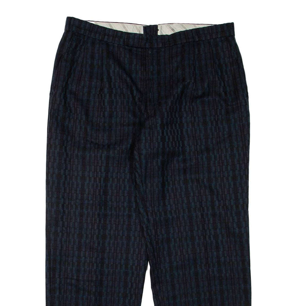 Check Mens Trousers Green Regular Tapered W34 L30