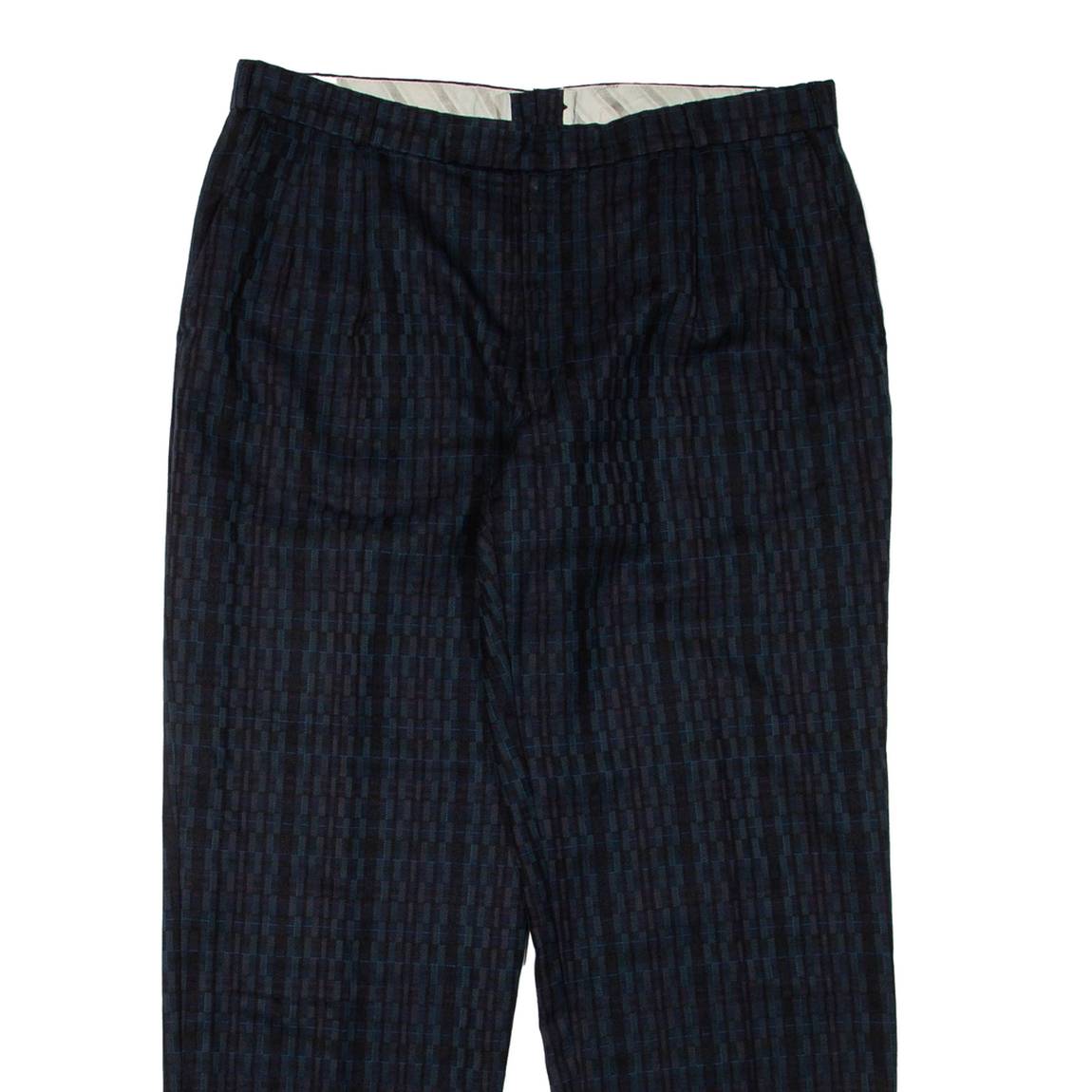 Check Mens Trousers Green Regular Tapered W34 L30