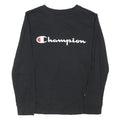CHAMPION Boys Black Long Sleeve Crew Neck Cotton Blend T-Shirt 11-12Y Logo Print