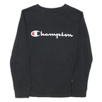 CHAMPION Boys Black Long Sleeve Crew Neck Cotton Blend T-Shirt 11-12Y Logo Print