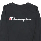 CHAMPION Boys Black Long Sleeve Crew Neck Cotton Blend T-Shirt 11-12Y Logo Print