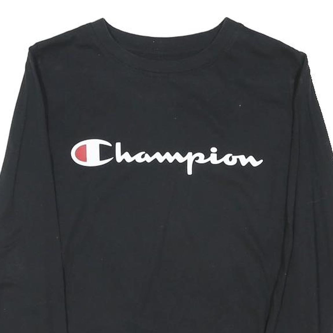 CHAMPION Boys Black Long Sleeve Crew Neck Cotton Blend T-Shirt 11-12Y Logo Print
