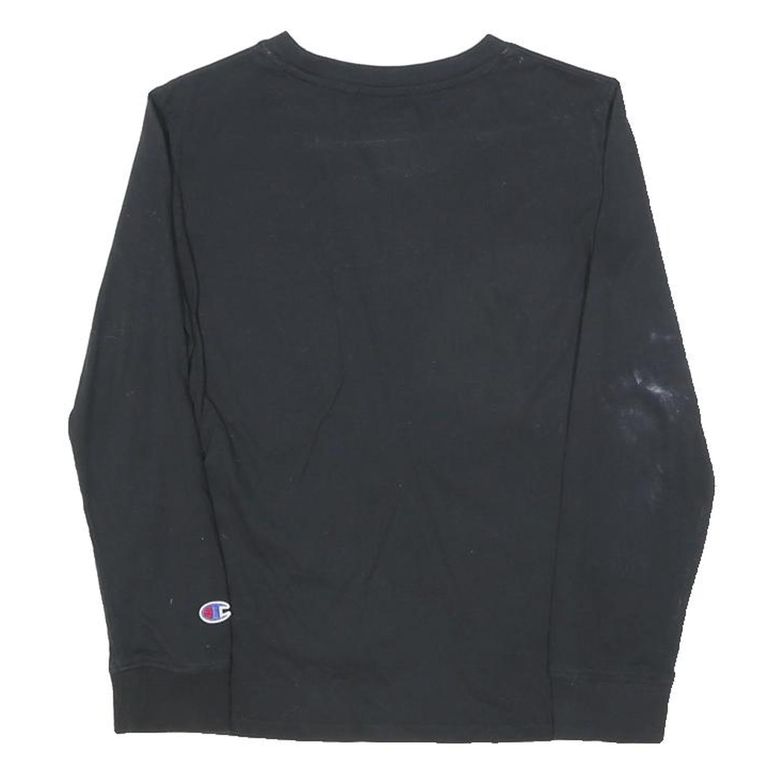 CHAMPION Boys Black Long Sleeve Crew Neck Cotton Blend T-Shirt 11-12Y Logo Print