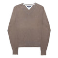TOMMY HILFIGER Mens Brown Plain V-Neck Basic Knit S Cotton Jumper Casual