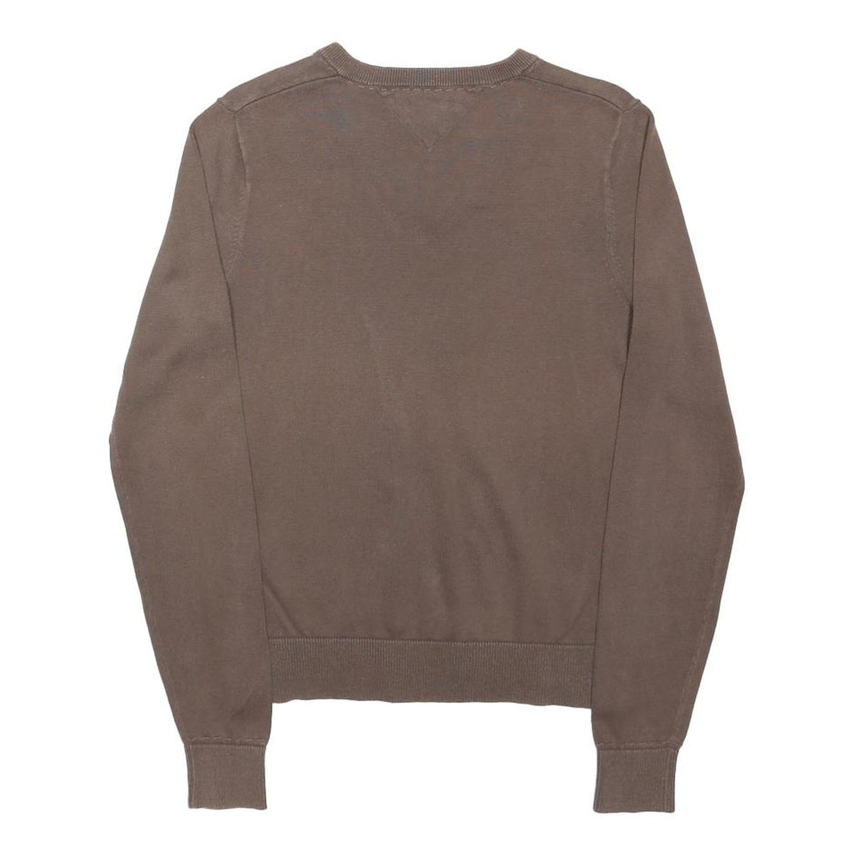 TOMMY HILFIGER Mens Brown Plain V-Neck Basic Knit S Cotton Jumper Casual
