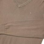 TOMMY HILFIGER Mens Brown Plain V-Neck Basic Knit S Cotton Jumper Casual