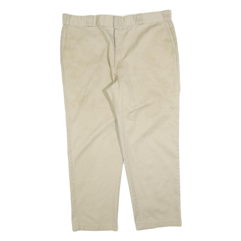 DICKIES Mens Regular Beige Cotton Blend Trousers W42 L30 Zip Closure Classic Fit