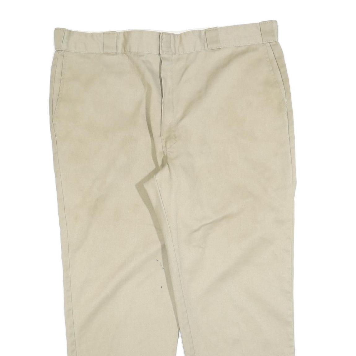 DICKIES Mens Regular Beige Cotton Blend Trousers W42 L30 Zip Closure Classic Fit