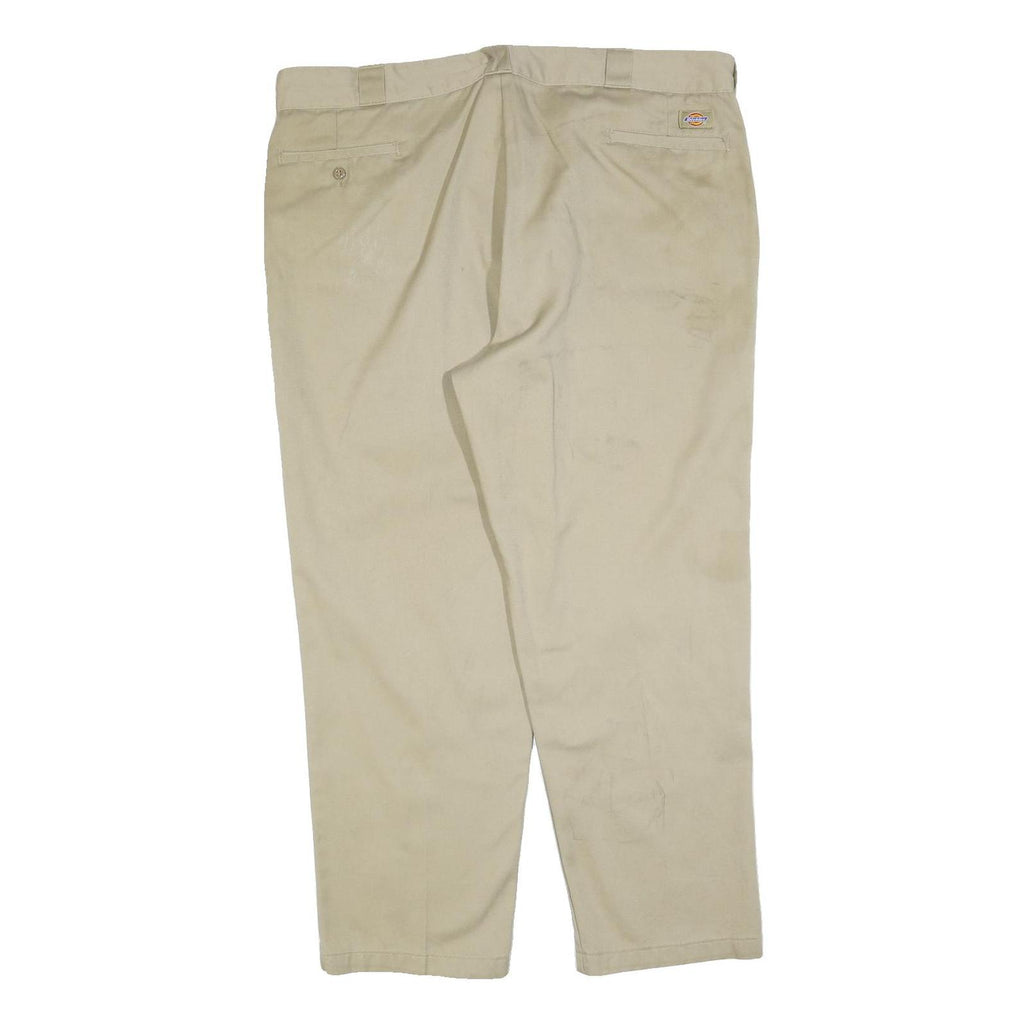 DICKIES Mens Regular Beige Cotton Blend Trousers W42 L30 Zip Closure Classic Fit
