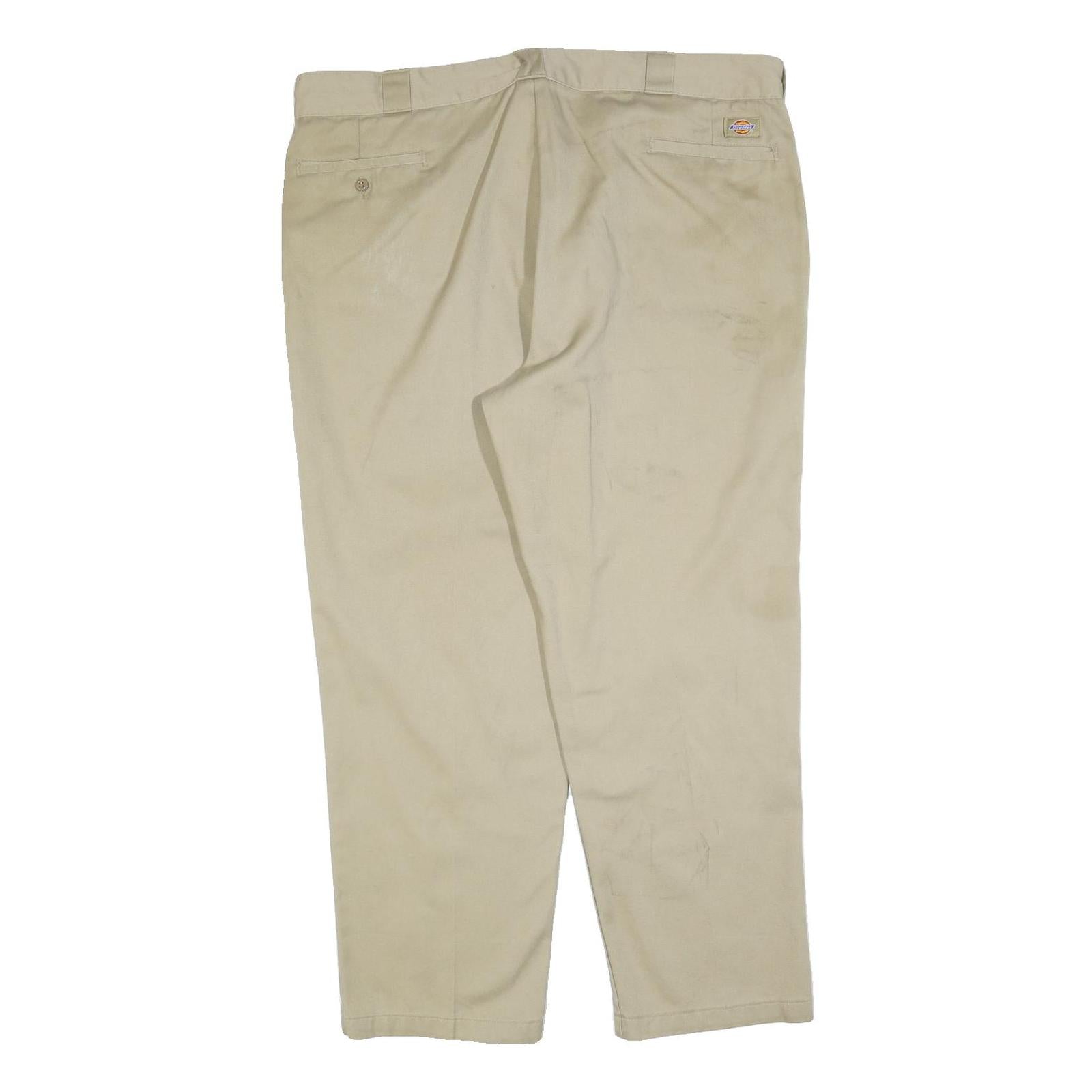 DICKIES Mens Regular Beige Cotton Blend Trousers W42 L30 Zip Closure Classic Fit