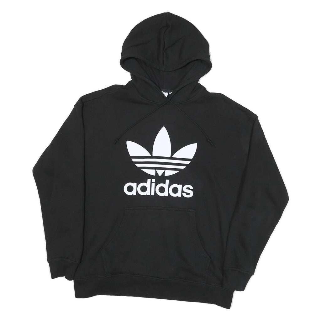 ADIDAS Womens Black Hoodie L Cotton Blend Pullover Logo Casual