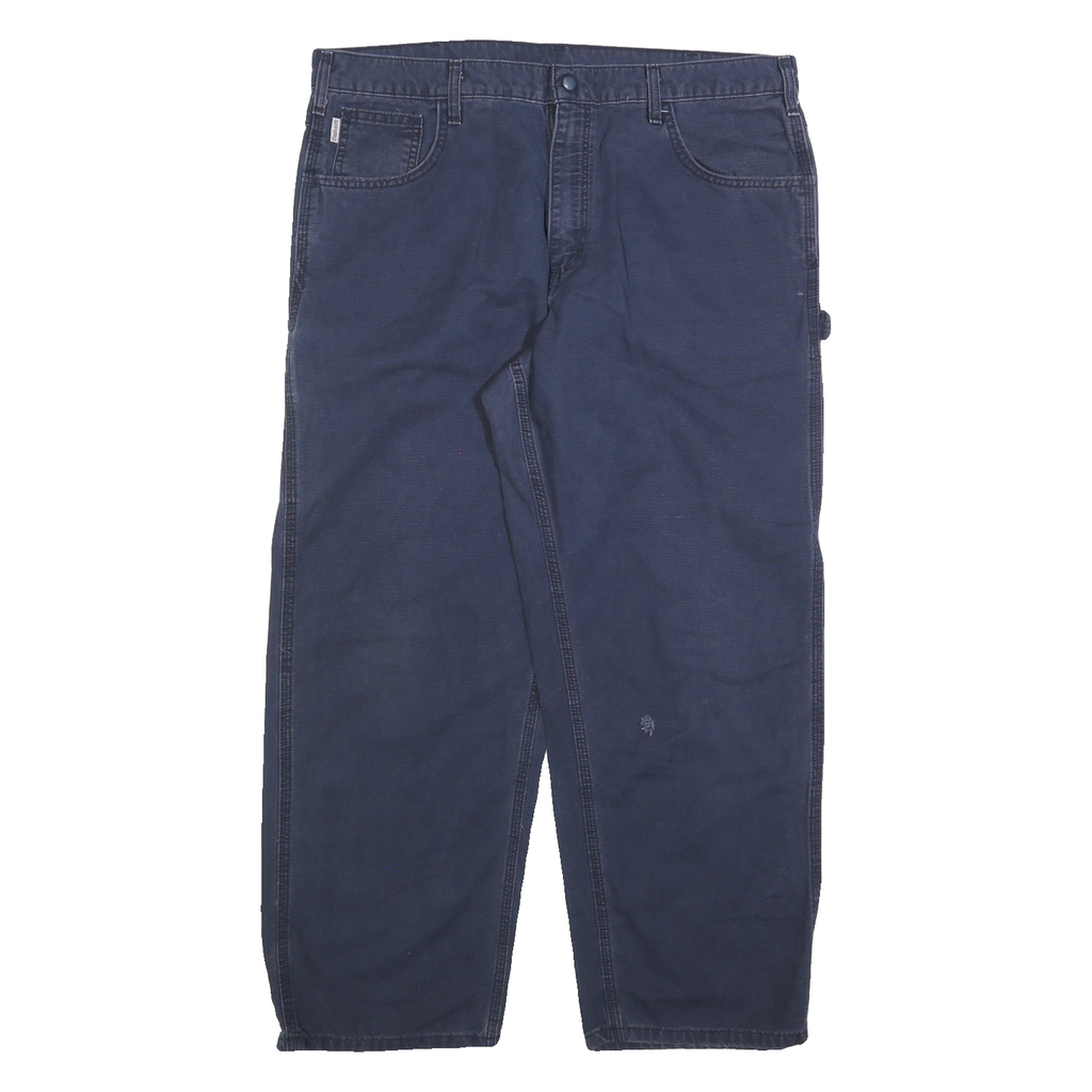CARHARTT Mens Regular Navy Blue Cotton Blend Zip Trousers W38 L30 Workwear