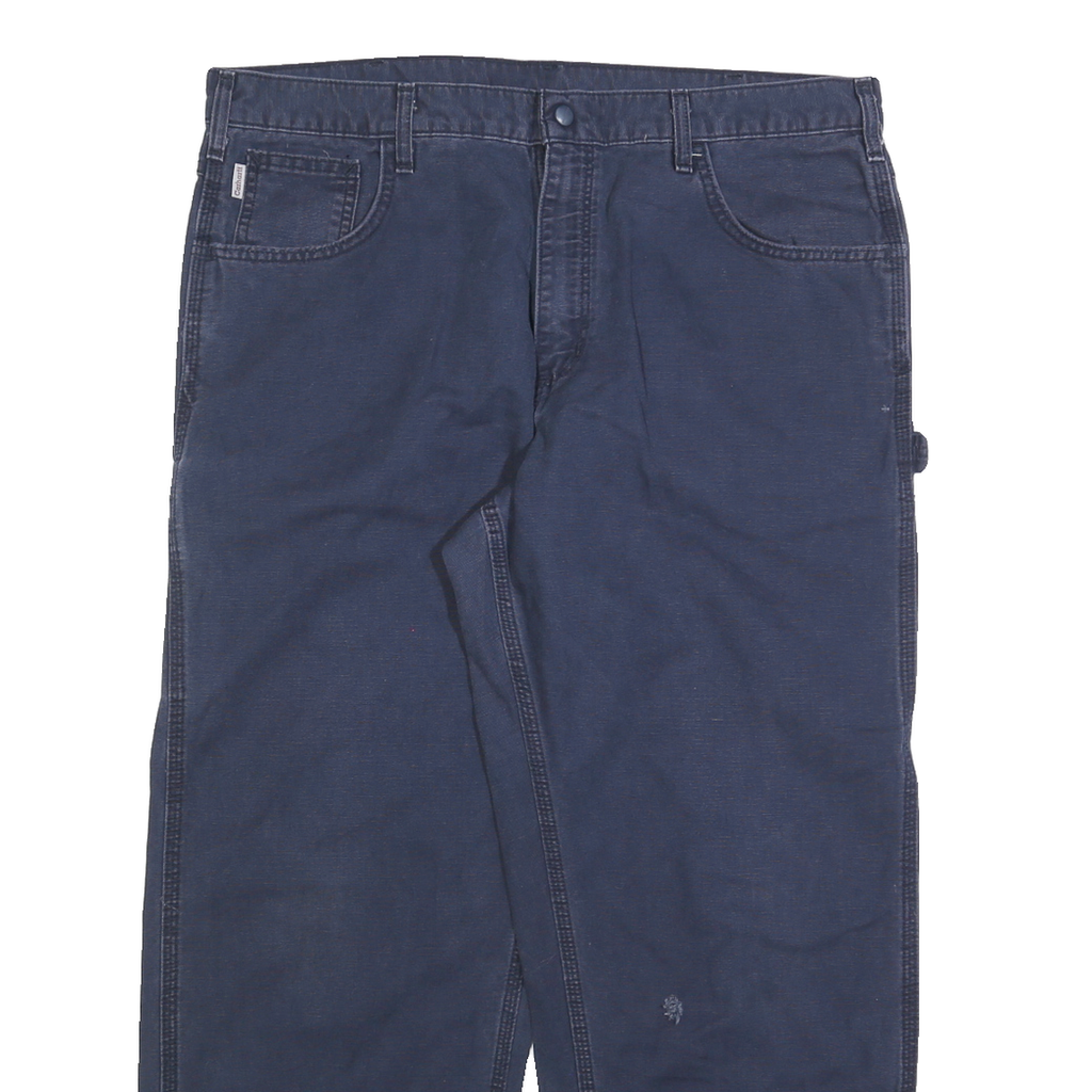 CARHARTT Mens Regular Navy Blue Cotton Blend Zip Trousers W38 L30 Workwear