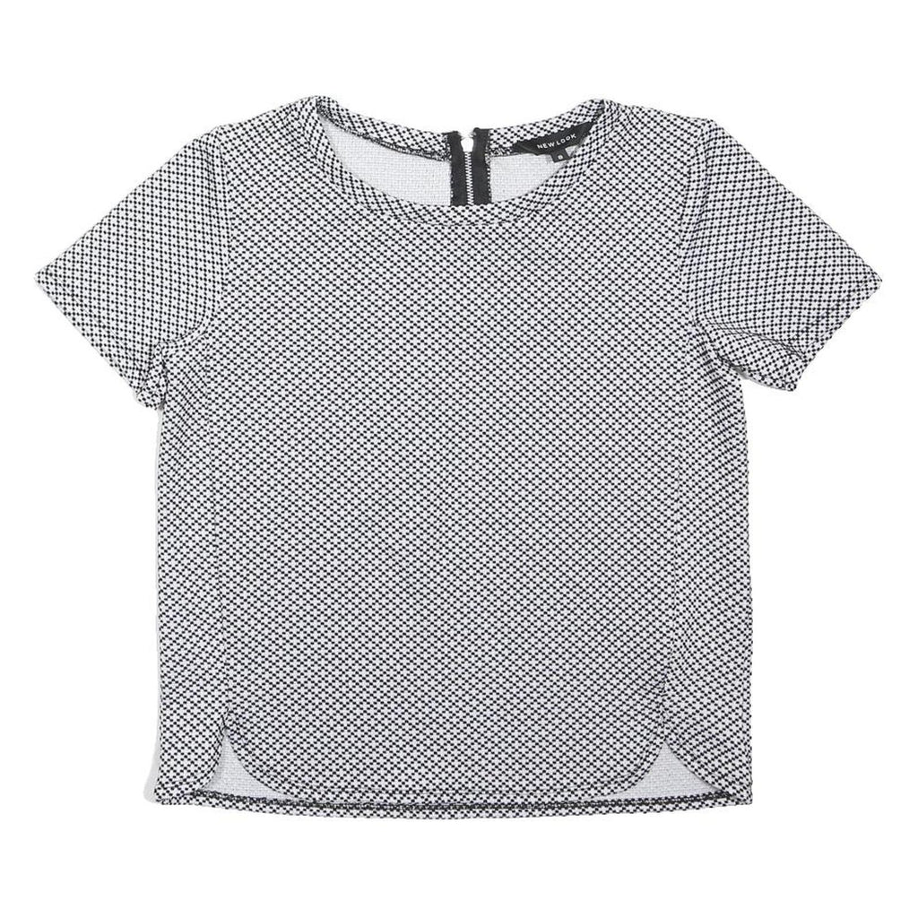 NEW LOOK Womens Black & White Printed Top Short Sleeve Round Neck UK 8 Cotton
