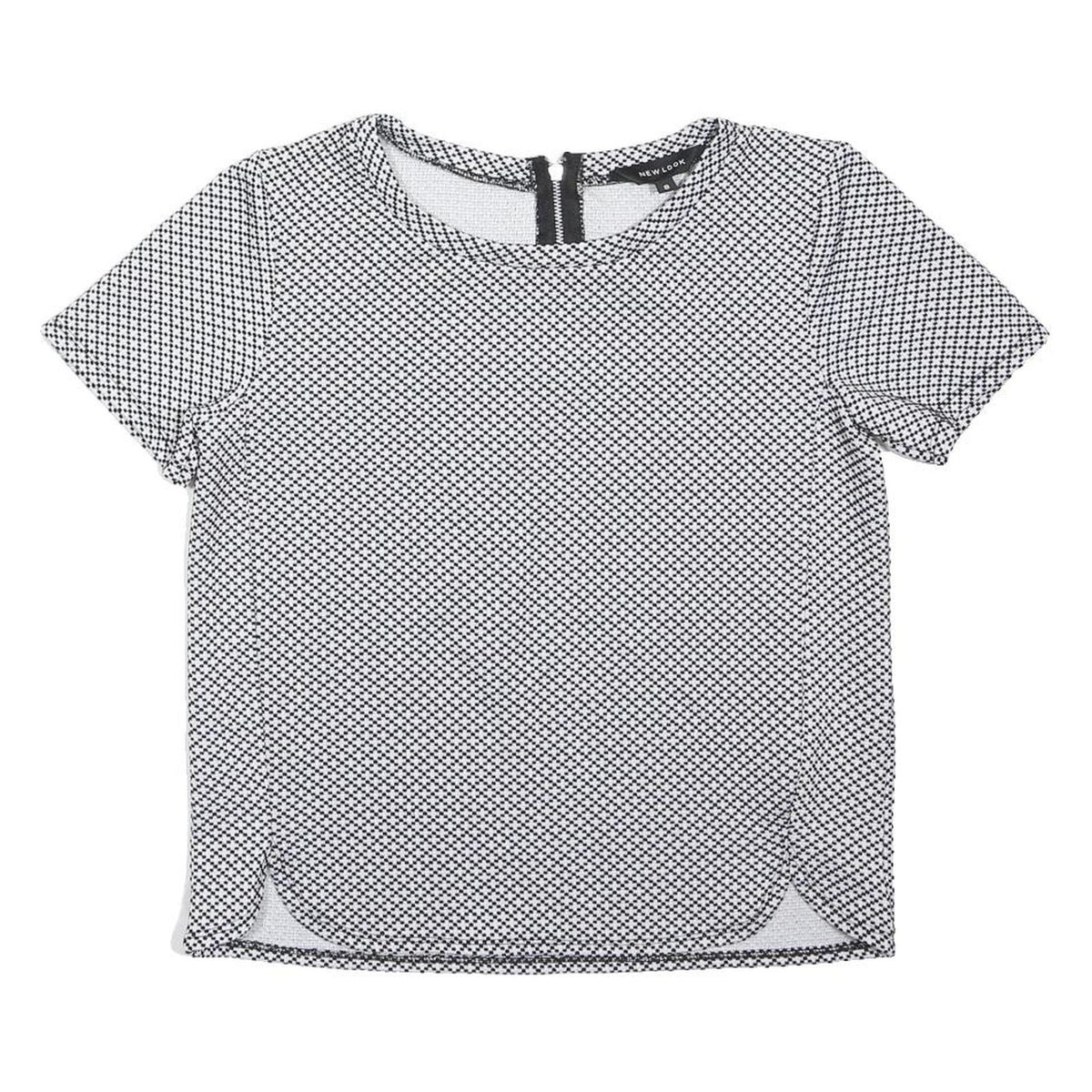 NEW LOOK Womens Black & White Printed Top Short Sleeve Round Neck UK 8 Cotton