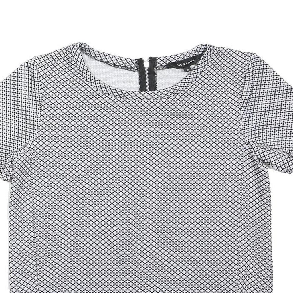 NEW LOOK Womens Black & White Printed Top Short Sleeve Round Neck UK 8 Cotton