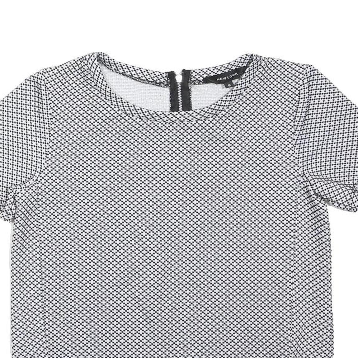 NEW LOOK Womens Black & White Printed Top Short Sleeve Round Neck UK 8 Cotton