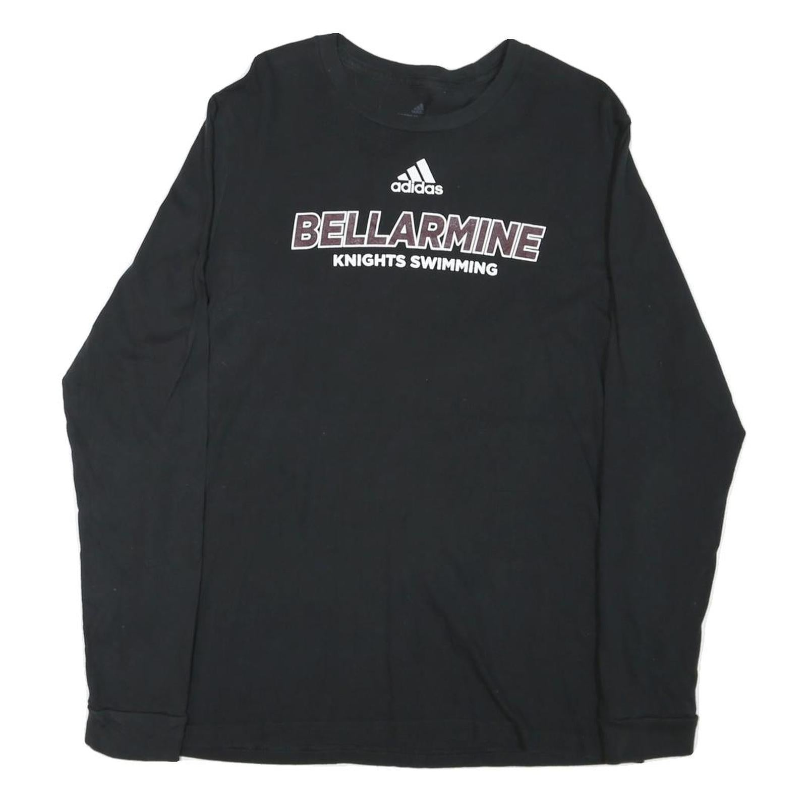 ADIDAS Mens Black Bellarmine Knights Swimming Graphic T-Shirt Long Sleeve Crew