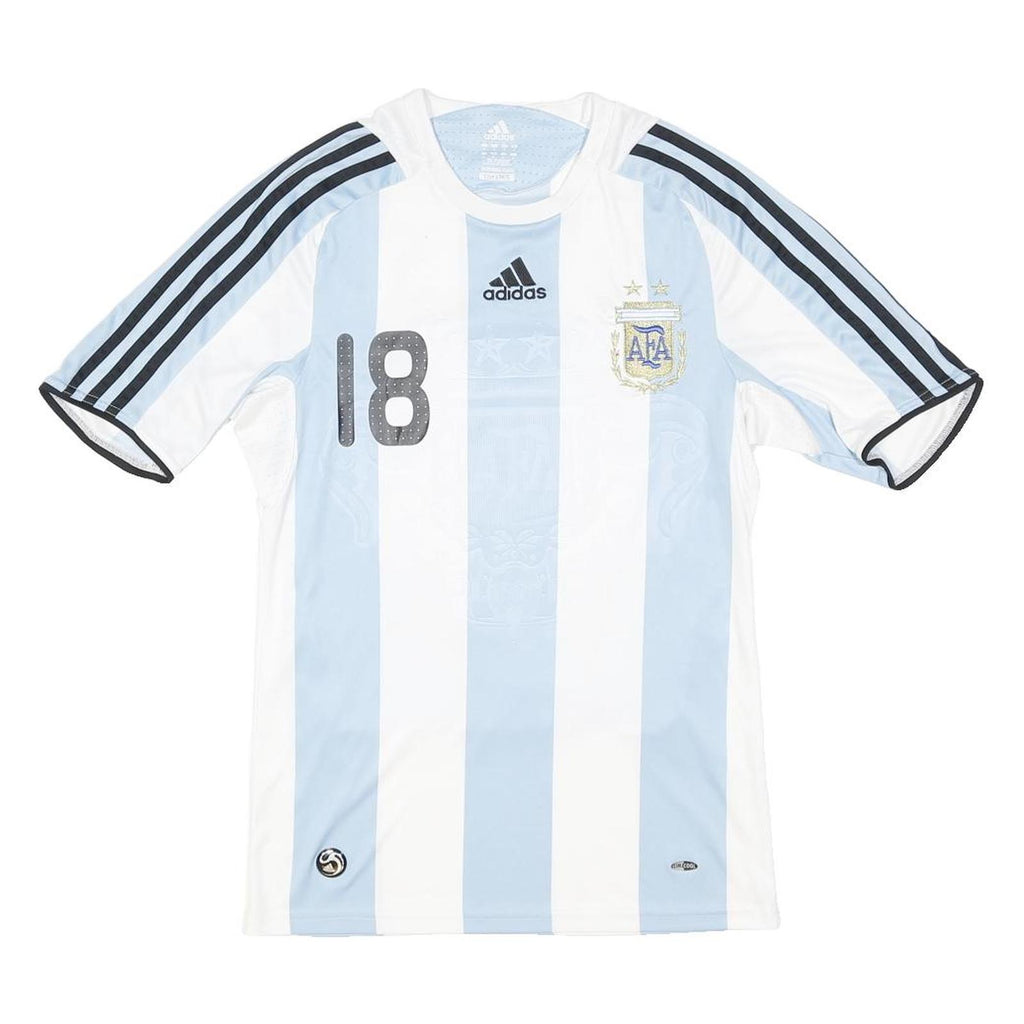 ADIDAS Mens Blue & White Messi Football Shirt S Short Sleeve Crew Neck 18