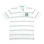CELTIC FOOTBALL CLUB Mens White Green Striped Short Sleeve Polo Shirt M