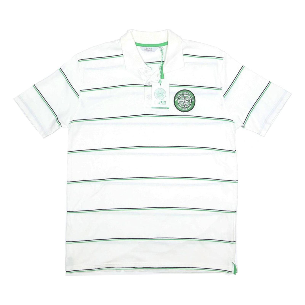 CELTIC FOOTBALL CLUB Mens White Green Striped Short Sleeve Polo Shirt M