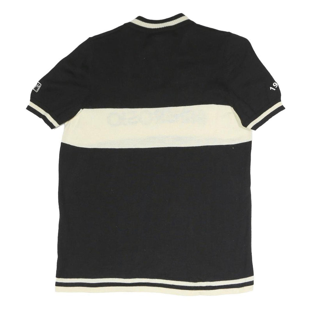 AMBROSIO Mens Black & Cream Colourblock 1/4 Zip Band Collar Pullover Jumper XL