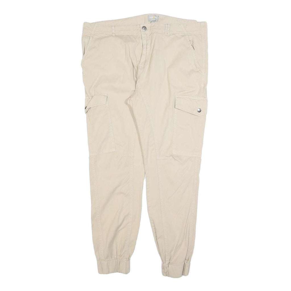 YES OR NO Womens Cotton Blend Beige Slim Cargo Trousers W36 L28 Zip Pockets