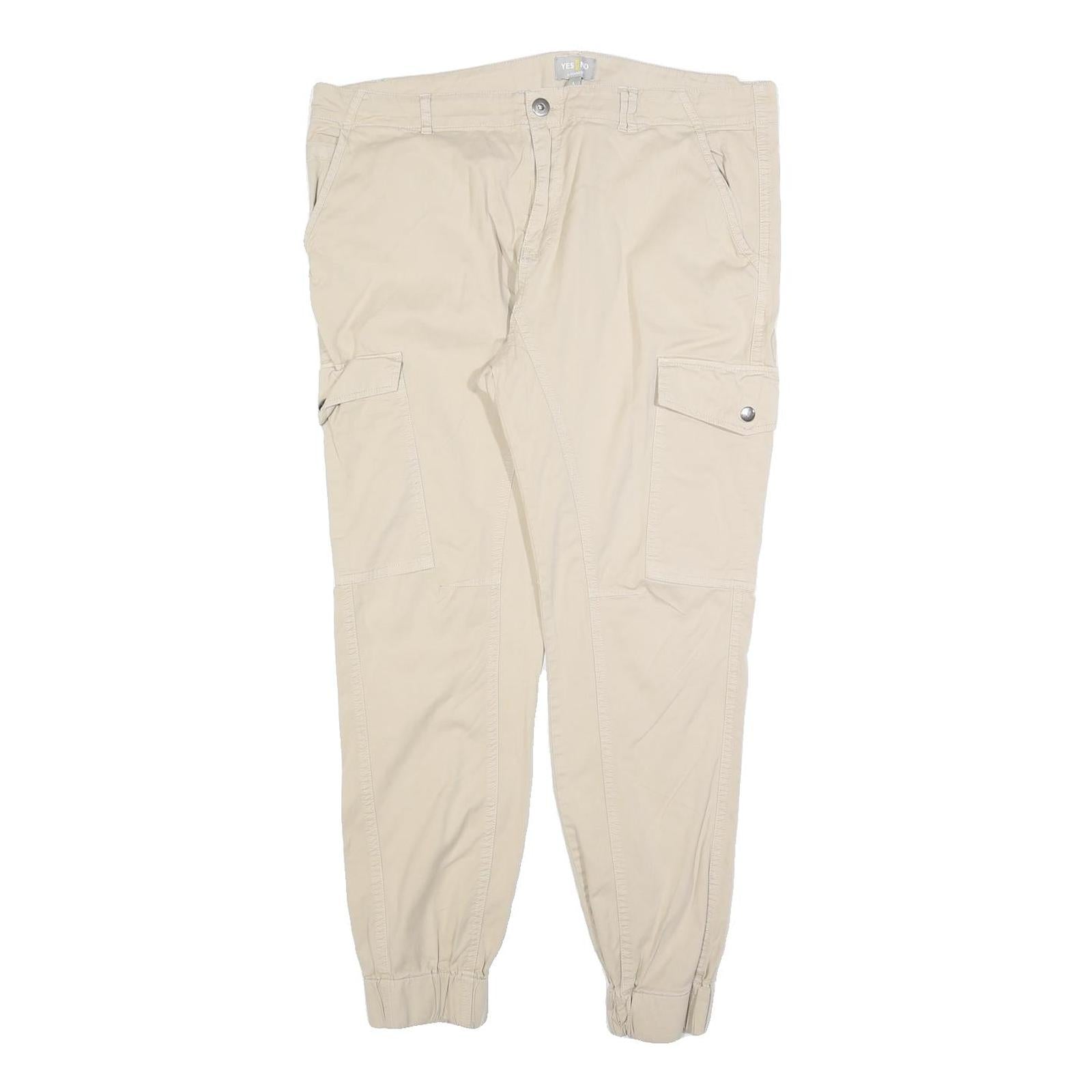YES OR NO Womens Cotton Blend Beige Slim Cargo Trousers W36 L28 Zip Pockets